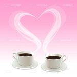 Pair of Coffee Cups and Heart Shaped Steam